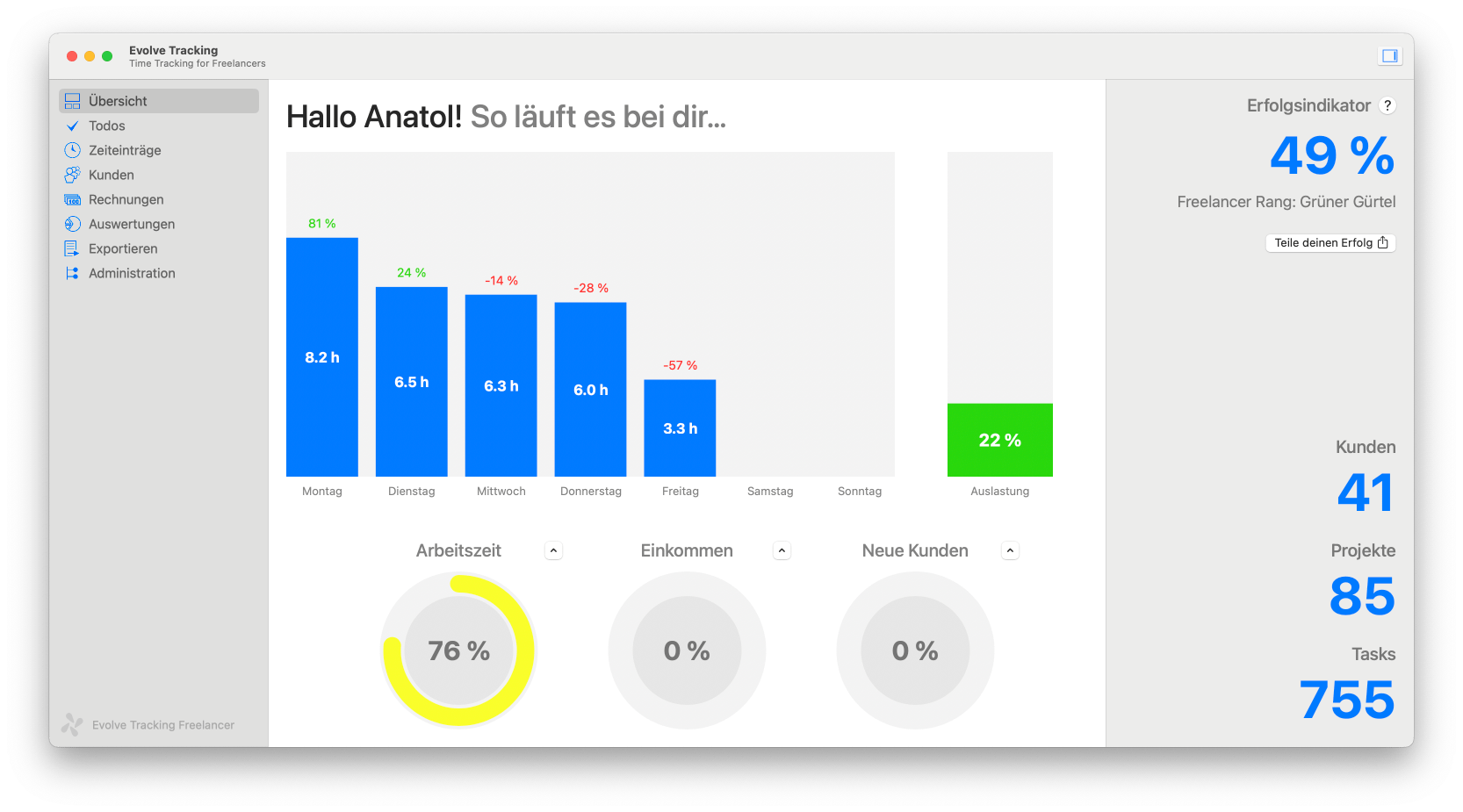 Der Hauptbildschirm der App
